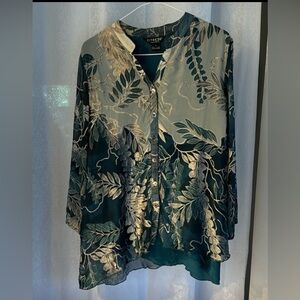 CITRON SILK & CUTOUT VELVET BLOUSE Sz: L